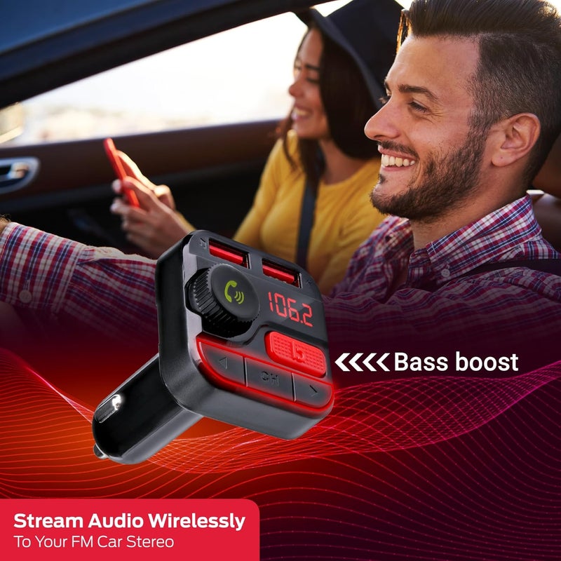 XTREME Monster Bluetooth FM Transmitter for Car Cigarette Lighter, Bass Boost, Track Back/Forward, Volume, Play/Answer Buttons, Micro SD Card Slot, Microphone, 2 USB Chargers, Google Voice & Siri Compatible - Image 4